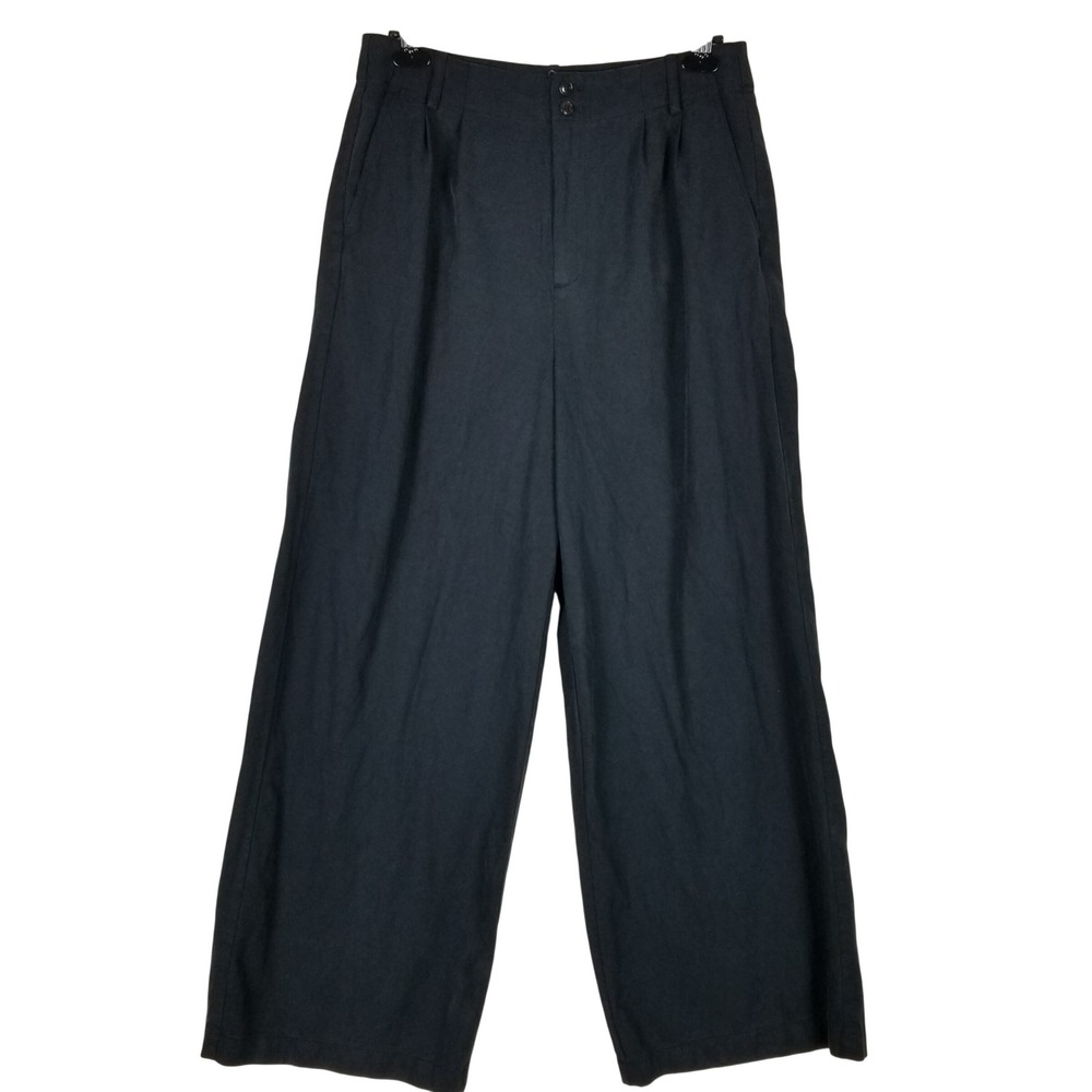 Madewell Wide Leg Pants Womens 8 Black Lyocell Linen Blend Pleated High Rise‎